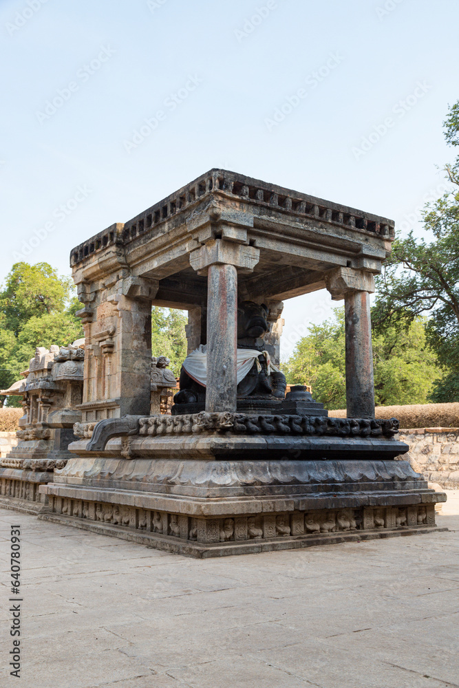 Nandhi statue in Airavatesvara Temple, Darasuram, Tamil Nadu, India. One of Great Living Chola Temples - UNESCO World Heritage Site