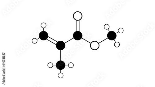 methyl methacrylate molecule, structural chemical formula, ball-and-stick model, isolated image methacrylate esters
