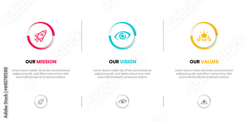 Mission Vision Values infographic Banner template. Company goal infographic design with  Modern flat icon design. vector illustration infographic icon design banner.