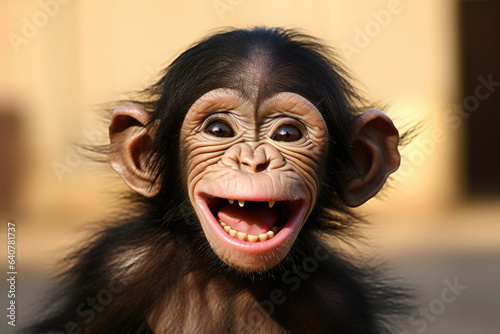 Cute chimpanzee with a big happy smile close up © Veniamin Kraskov