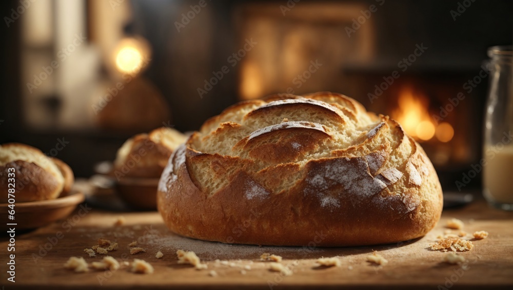 Homemade sourdough bread. Freshly baked until crispy. Ai generated.