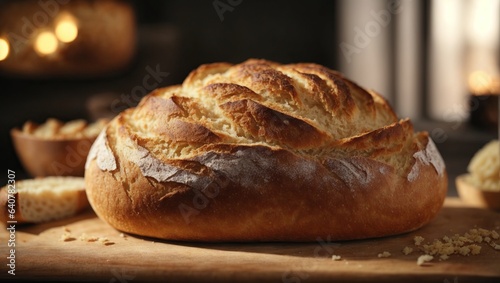 Homemade sourdough bread. Freshly baked until crispy. Ai generated.