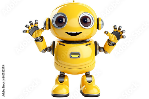 Cute Yellow Robot Isolated on Transparent Background Generative AI