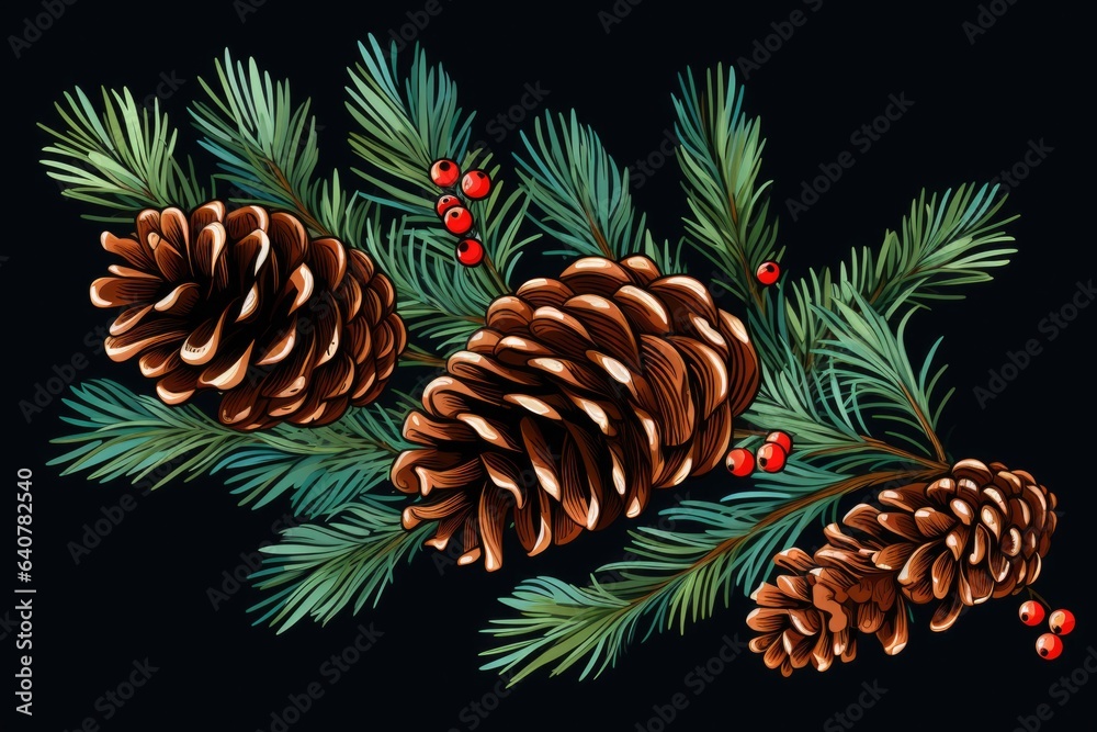 christmas fir branches with pine cones illustration christmas fir branches with pine cones illustration