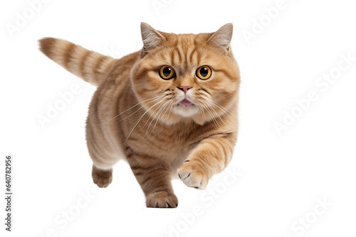Fat Cat Running Isolated on Transparent Background Generative AI