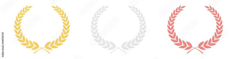 Set of Golden, Silver and Bronze Laurel Wreath for Trophy Cup. Champion and Winning Concept. Vector Illustration. Set of Golden, Silver and Bronze Laurel Wreath for Trophy Cup. Champion and Winning Concept. Vector Illustration.