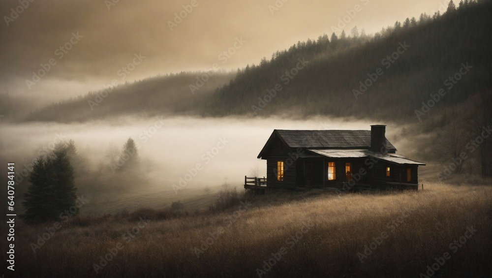 A lonely cabin, majestic landscape