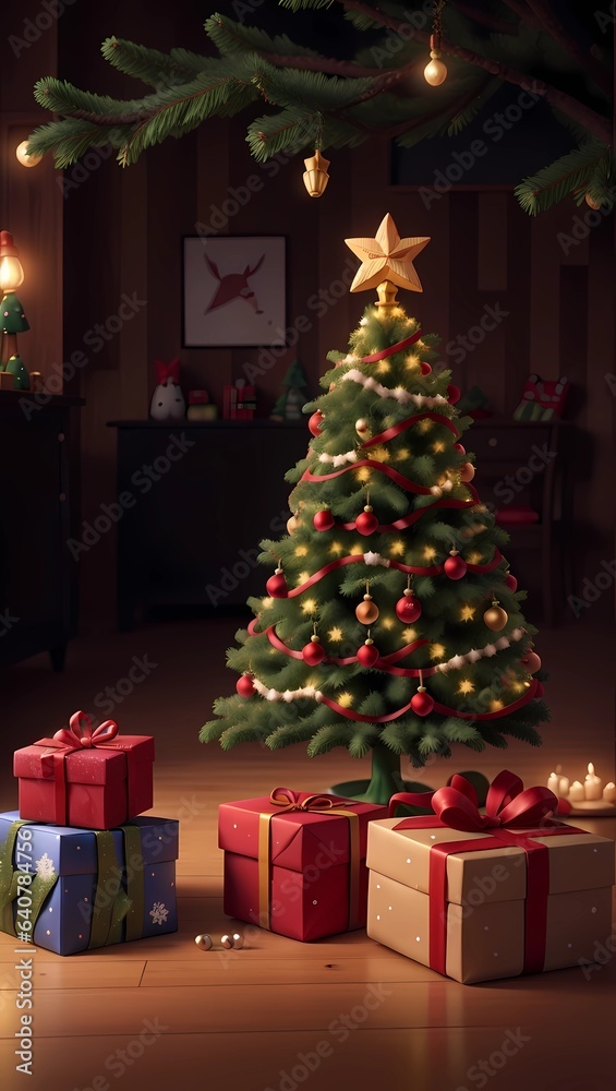 Christmas tree with a presents, generative Ai art 