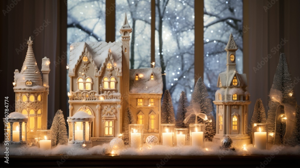 Obraz premium close-up shot of a house's window of Christmas decorations,