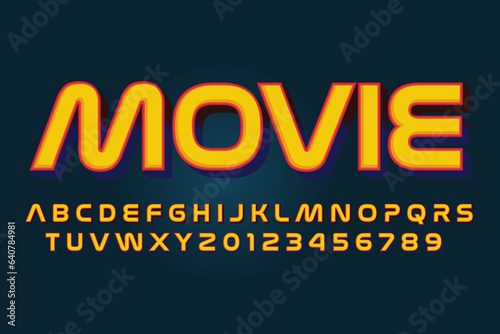 Movie typography alphabets 3D text effect vector template