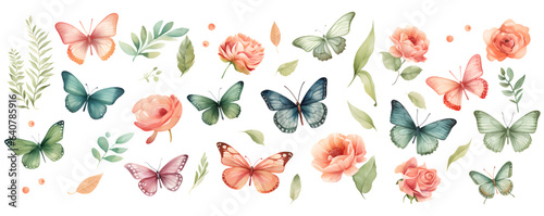 Set of butterflies isolated on white background. Watercolor. Illustration