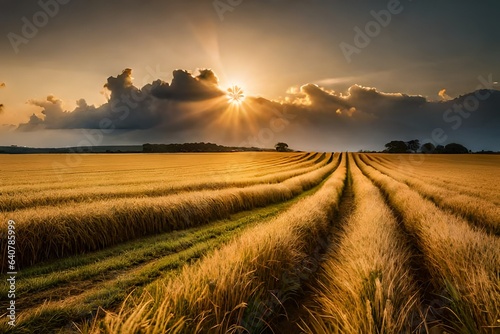wheat field at sunset : a close up of a wheat field at sunset