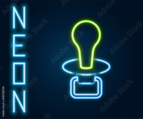 Glowing neon line Baby dummy pacifier icon isolated on black background. Toy of a child. Colorful outline concept. Vector