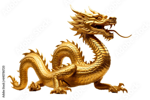 Golden Chinese Dragon Isolated on Transparent Background Generative AI