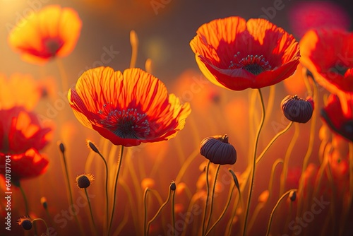 poppy flowers colorful background. ai generative