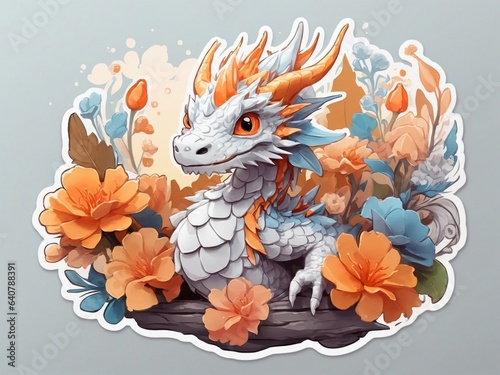 A detailed illustration. A print of vivid cute dragon
