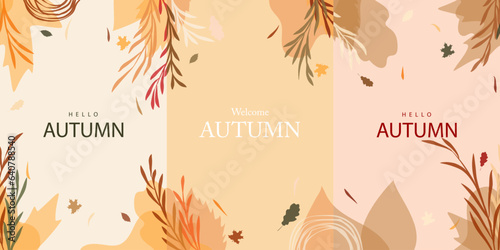 autumn fall vertical vector design illustration pastel color background with autumn leaves theme design for banner, poster, social media, promotion