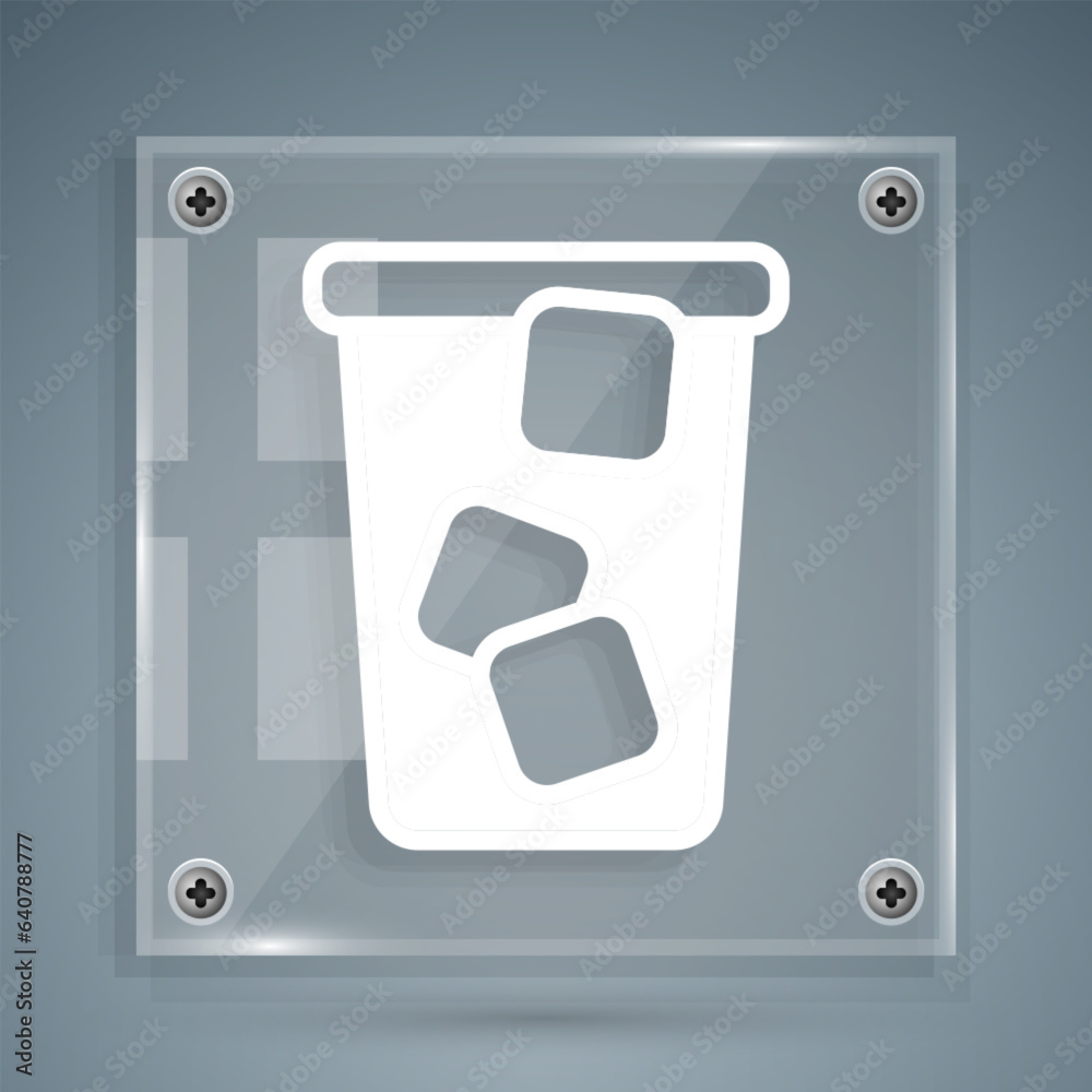 White Ice tea icon isolated on grey background. Iced tea. Square glass panels. Vector White Ice tea icon isolated on grey background. Iced tea. Square glass panels. Vector