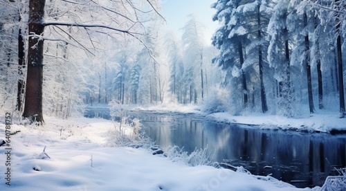 winter view with trees and snow, winter scene in winter, snowly road, snow in outdoor, winter seasone