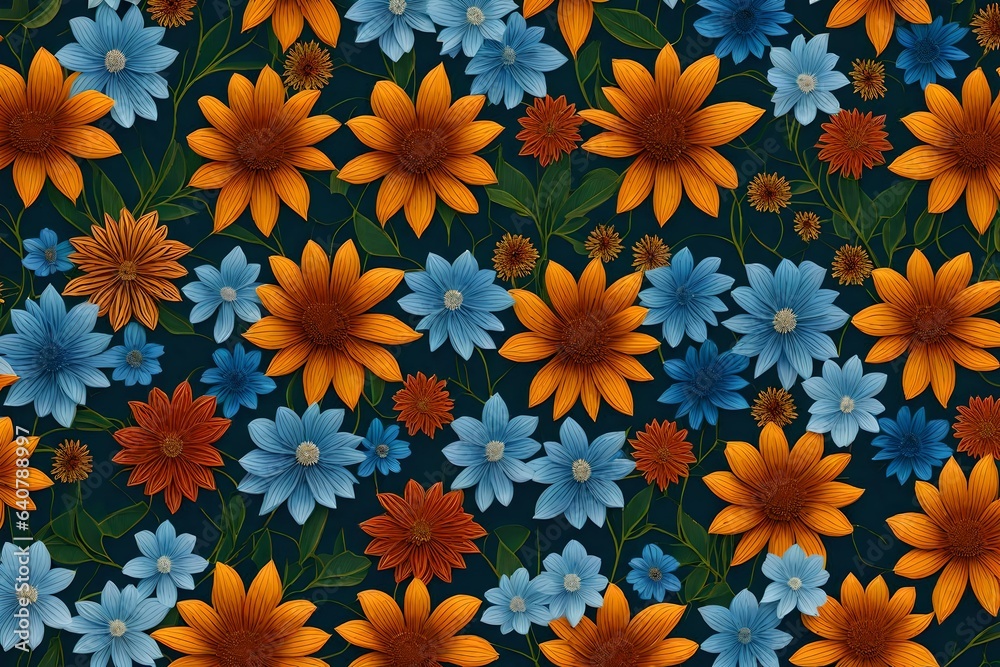 a floral pattern inspired by the changing seasons, featuring flowers that transition seamlessly from spring to summer to autumn and finally to winter - AI Generative