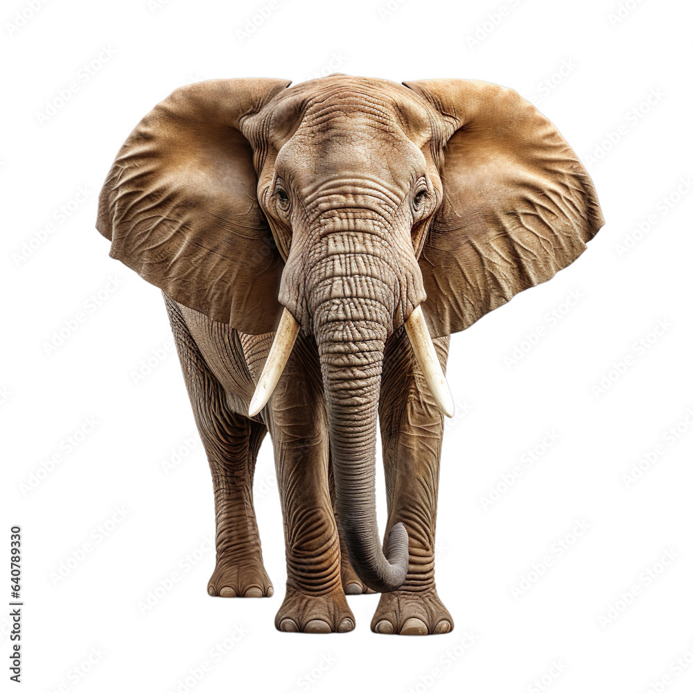 Elephant standalone 3d render character, Hyper Realistic isolated on transparent background.