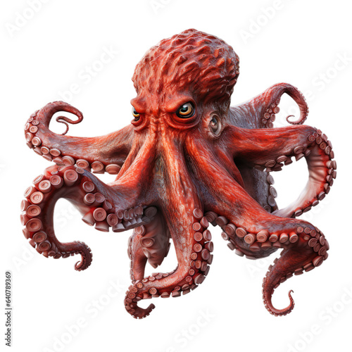 Octopus 3d render character  Hyper Realistic isolated on transparent background.