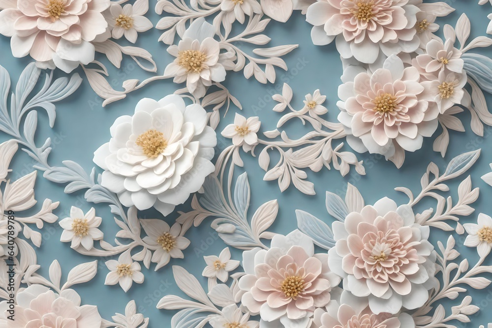 a floral pattern inspired by the elegance of vintage porcelain china, with delicate, hand-painted flowers in soft, muted hues - AI Generative