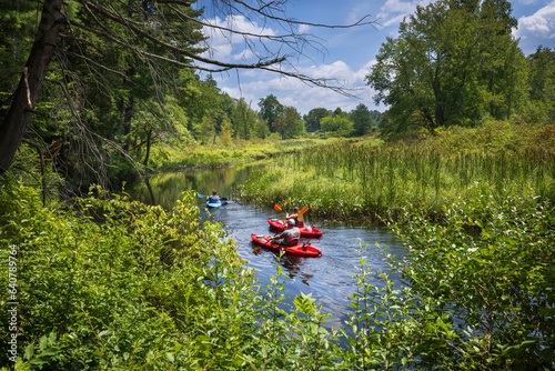 Kayaking on the Bantam River in White Memorial Foundation nature preserve, Litchfield, Connecticut.  photo