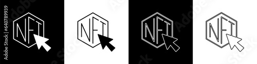 Set NFT Digital crypto art icon isolated on black and white background. Non fungible token. Vector