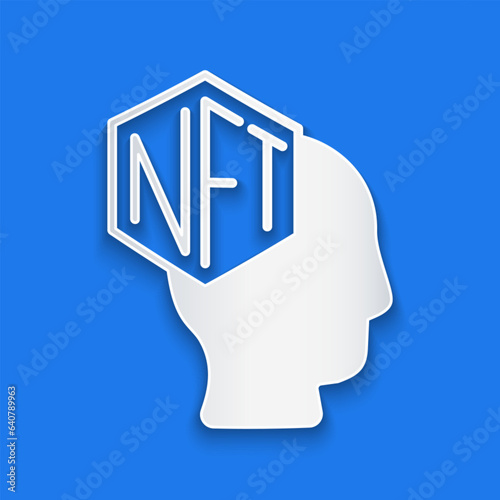 Paper cut NFT Digital crypto art icon isolated on blue background. Non fungible token. Paper art style. Vector