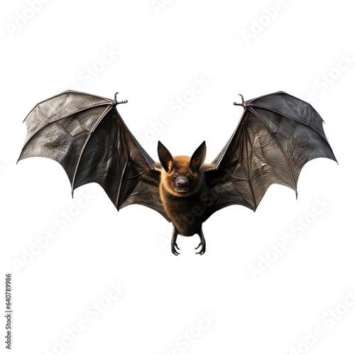 Front view of Flying Bat 3d render character, Hyper Realistic isolated on transparent background. 