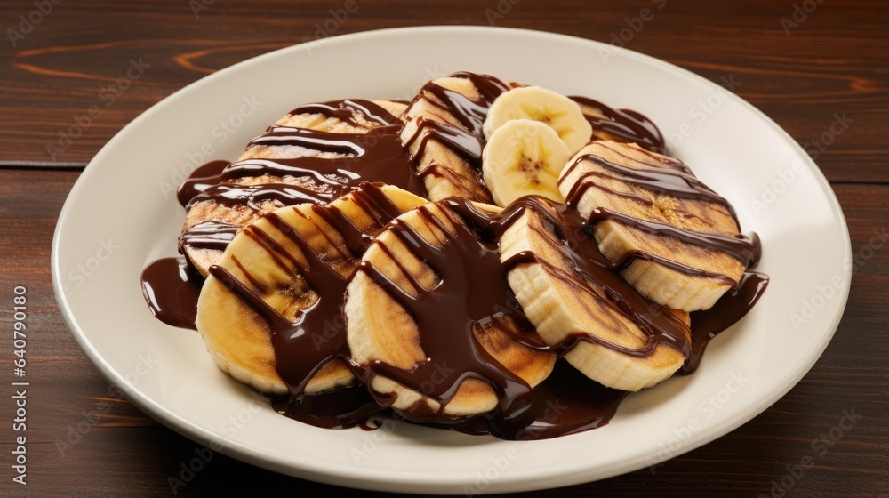 Banana Slices with chocolate sauce - stock concepts Banana Slices with chocolate sauce - stock concepts
