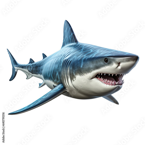 Shark in the water skin 3d render character  Hyper Realistic isolated on transparent background.