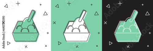 Set Cat litter tray with shovel icon isolated on white and green, black background. Sandbox cat with shovel. Vector