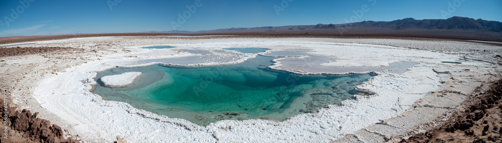 the beautyful Lagunas Escondidas de Baltinache, Atacama, San Pedro de Atacama, Antofagasta, Chile - obrazy, fototapety, plakaty 