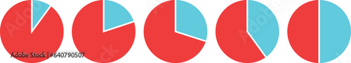 Two Slice Pie Chart Showing Various Percentages Ranging from 10 and 90, 20 and 80, 30 and 70, 40 and 60, 50 and 50 Percent