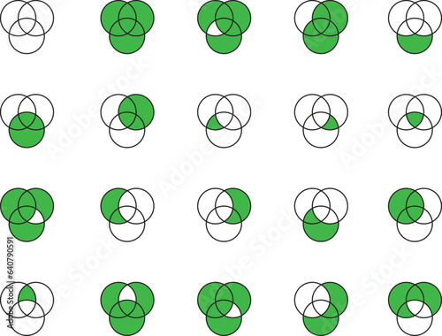 Three Math Shading Sets Venn Diagram Symbols Collection