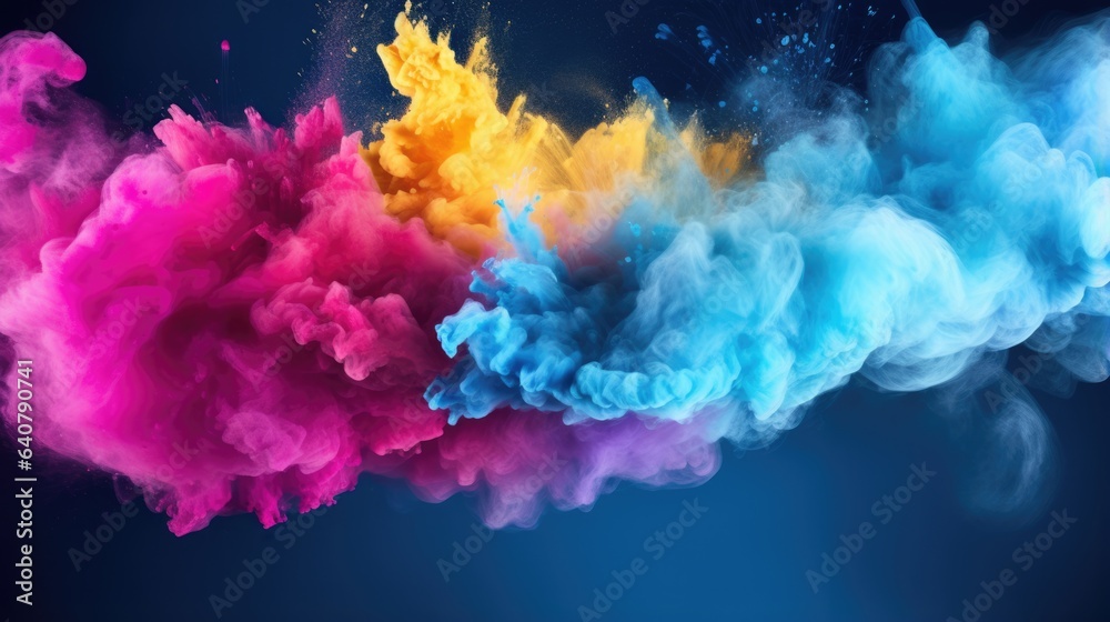 isolated colorful powder explosion against white - stock concepts