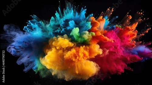 isolated colorful powder explosion against black - stock concepts