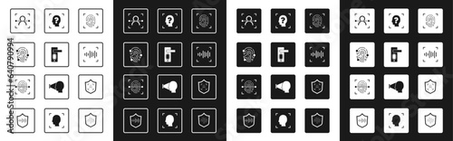 Set Fingerprint, door lock, Face recognition, Voice, Shield face and icon. Vector