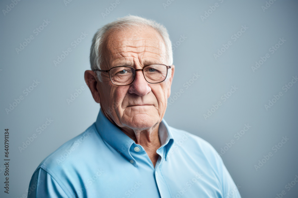 Portrait of senior man wearing a blue shirt
