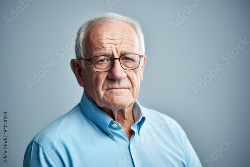 Obraz na płótnie Portrait of senior man wearing a blue shirt w salonie