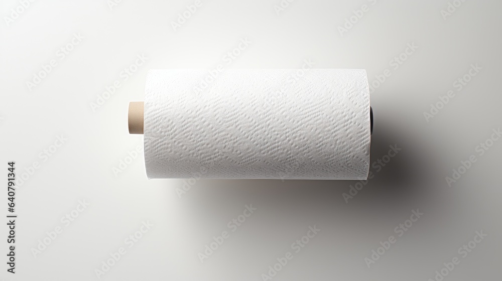 Fototapeta premium An image of a sheet of toilet paper hanging neatly against a white background.
