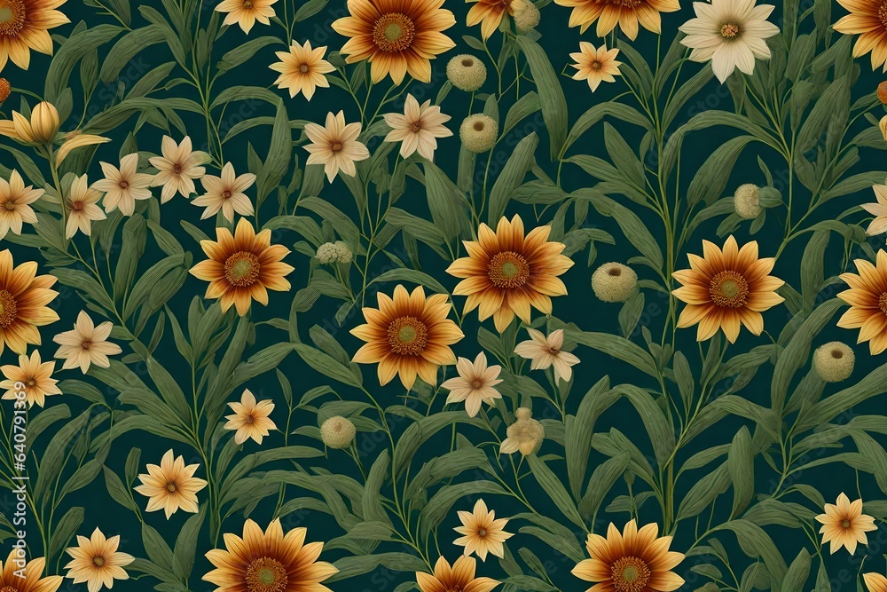a floral pattern that evokes the nostalgia of a vintage botanical illustration, complete with scientific labels and aged parchment background - AI Generative a floral pattern that evokes the nostalgia of a vintage botanical illustration, complete with scientific labels and aged parchment background - AI Generative