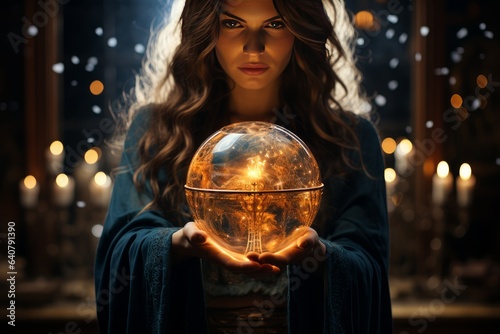 Fotografering witch with a crystal ball to divine the future