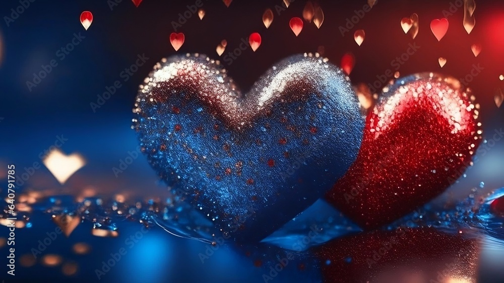 Fototapeta premium Red hearts with bokeh background