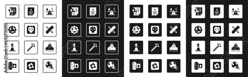 Set Oil money, Archeology, Gear wheels and earth, Earth globe with document, Crossed ruler pencil, drop, Volcano and Tacheometer, theodolite icon. Vector