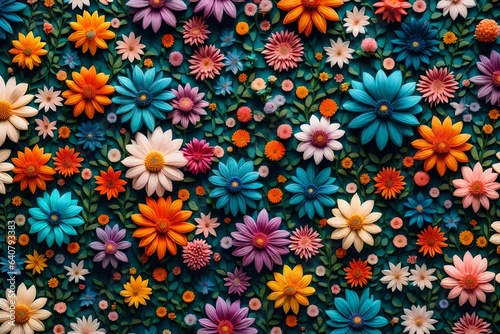 a floral pattern that plays with the concept of scale, where miniature flowers grow alongside oversized blossoms, creating a surreal and whimsical landscape - AI Generative