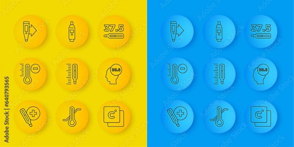 Set line Medical thermometer, Meteorology, Celsius, Digital, and icon. Vector Set line Medical thermometer, Meteorology, Celsius, Digital, and icon. Vector