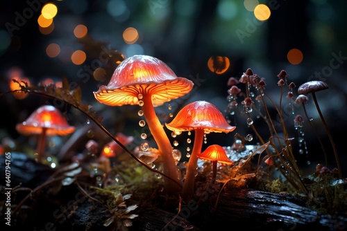 glowing mushrooms on a fairy-tale evening